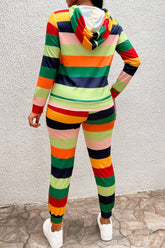 Multicolored Patchwork Drawstring Detail Hoodie and Joggers Set Ins Street